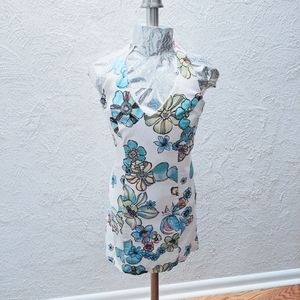 Floral Summer Fitted Bodycon Mini Halter Dress | Size XS